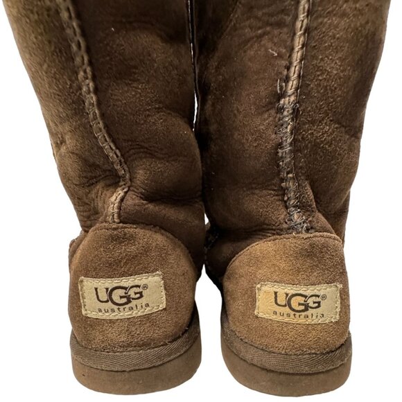 UGG Classic Tall Boot Youth 4 Dark Brown Suede Sheepskin Shearling Lined PullOn - Picture 13 of 16